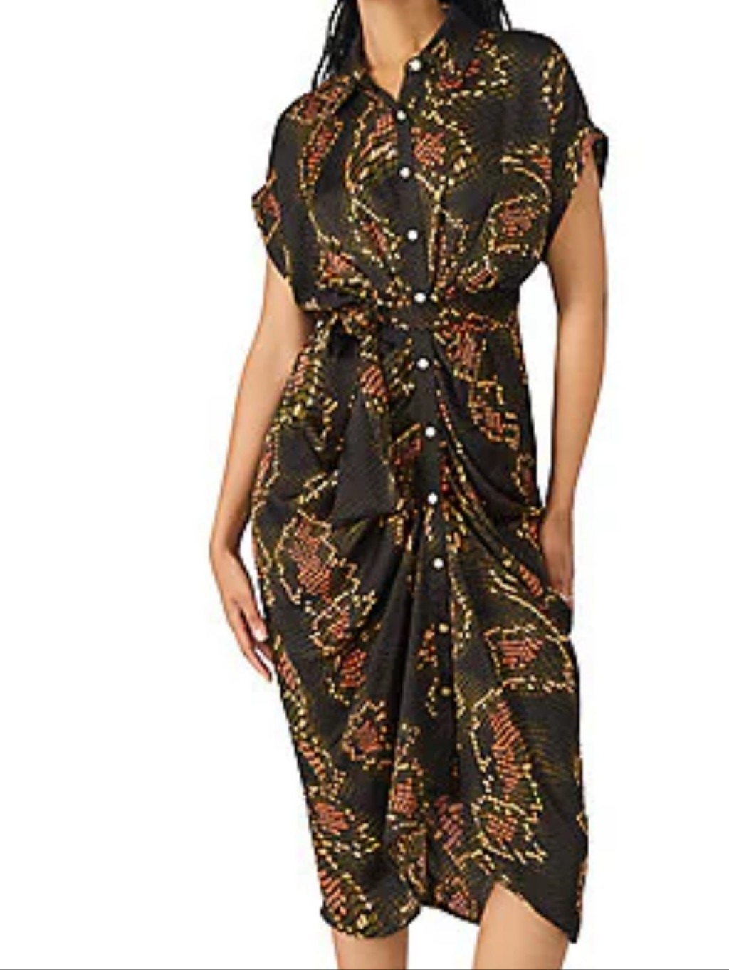 Steve Madden Black Midi Shirt Dress With Orange & Yellow Floral Dots